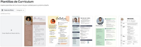 Plantillas para CV disponibles en Canva